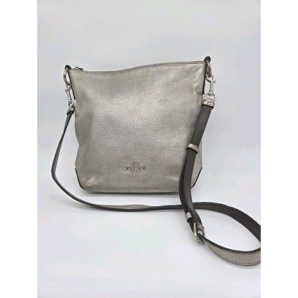 Coach Handbags - Coach Mini Abby Duffle Silver Leather Satchel Duffle Bag Purse F87691 Crossbody